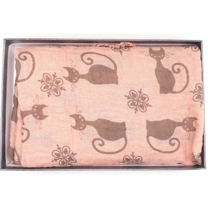 Womens Black Cat Scarf Thin Pink 192 cm x 72 cm Comes Boxed Gift Accessory