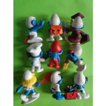Job lot of 9 modern smurfs telephone smurfette tennis papa brainy judo chef