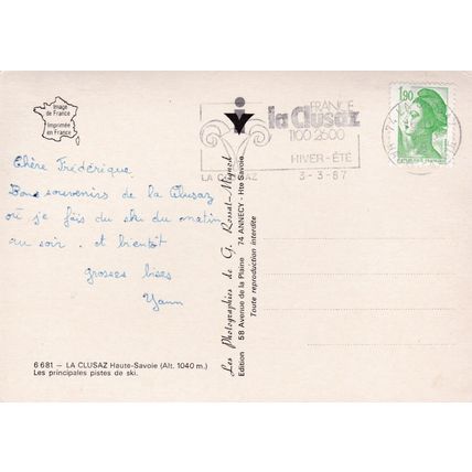 La Clusaz France Postcard posted 1987 VGC