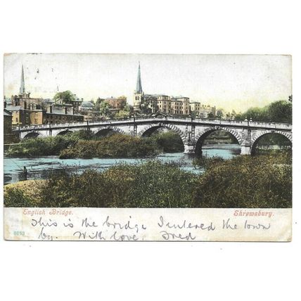 English Bridge, Shrewsbury, Shropshire, Postcard.