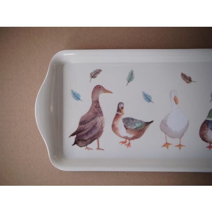 Decorative Sandwich Tray/Serving Tray, White, Ducks, Melamine, Very Good Cond.