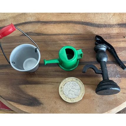 Buckets, Watering Can, & Water Pump for a Dollshouse Garden