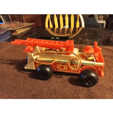 Old Vintage Original Fisher Price Fire Truck # 720 8 1/2" Long Working 1968