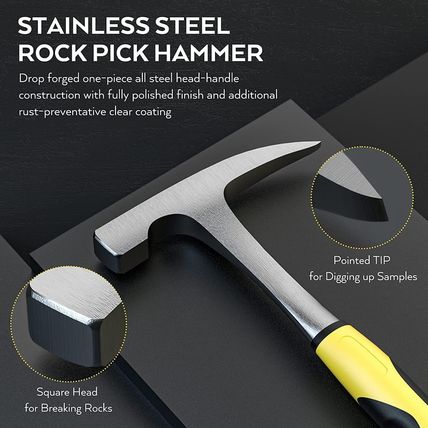 INCLY 15 PCS Geology Rock Pick Hammer Kit, 32Oz Hammer & 3 PCS Digging Chisels S