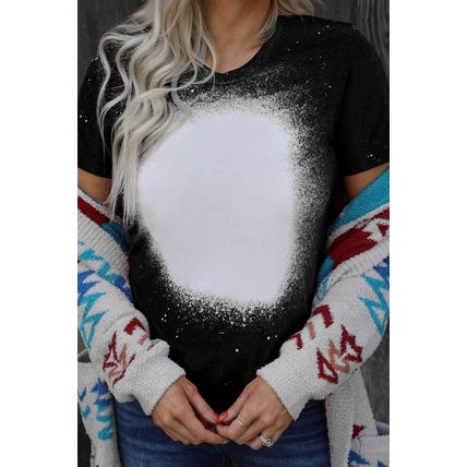 Black Tie-dyed Round Neck Short Sleeve T-shirt