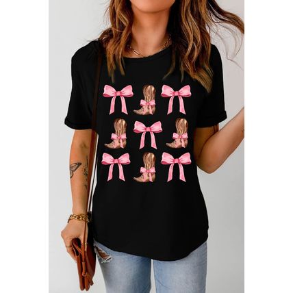 Black Western Cowboy Boots Crew Neck Graphic Tee