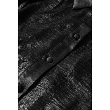 Black Metallic Sheen Puff Sleeve Button Up Mini Shirt Dress