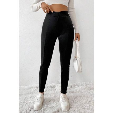 Black Crossed Waist Seamed Leg Thermal Leggings