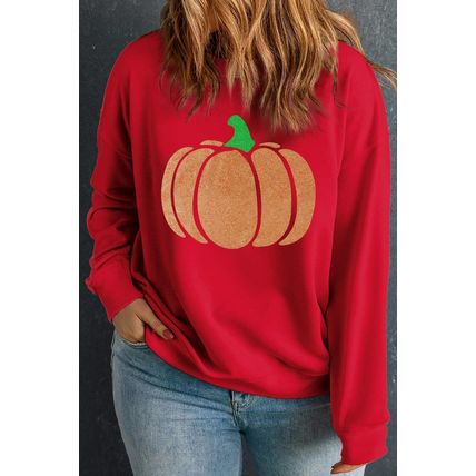 Racing Red Halloween Glitter Pumpkin Pattern Plus Size Sweatshirt