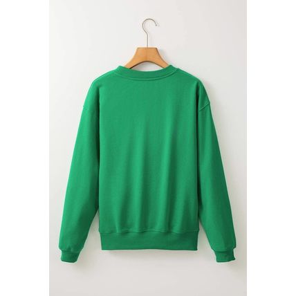 Dark Green Christmas Chenille MERRY Graphic Crew Neck Sweatshirt