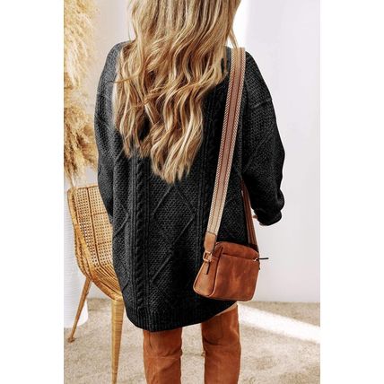 Black Cable Knit Drop Shoulder Loose Fit Sweater Dress