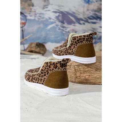 Brown Leopard Print Ankle Patched Flat Winter Fur Boots