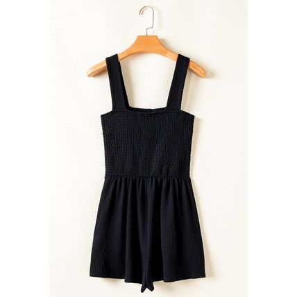 Black Smocked Bust Textured Knit Sleeveless Romper
