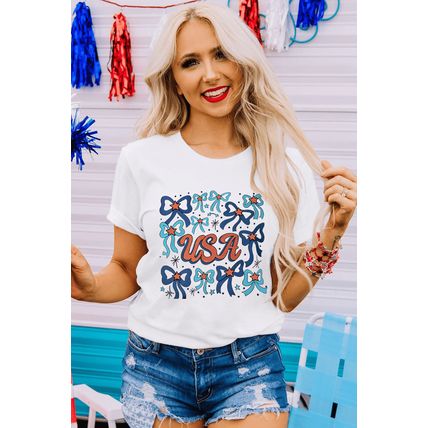 White USA Bowknot Graphic Tee