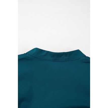 Blue Sapphire Colorblock Split V Neck Puff Sleeve Mini Dress