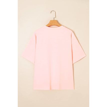 Light Pink Eyelet Lace Star Applique Plus Size T Shirt