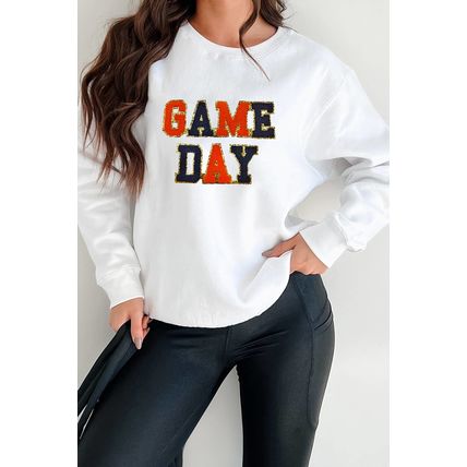White GAME DAY Chenille Letter Graphic Sweatshirt