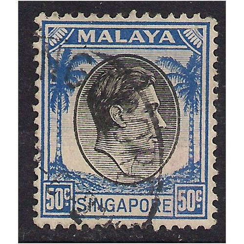 Singapore 1950 KGV1 50ct Blue & Black used stamp SG 27.( E280 )