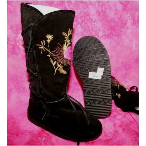 Karen Millen Black Embroidered Suede Boots Size 36 euro 3.5 uk Womens
