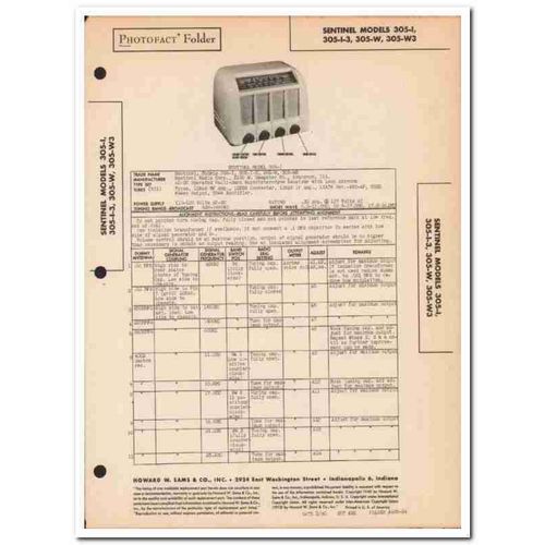 sentinel model 305-x 6-tube am sw radio receiver sams photofact manual