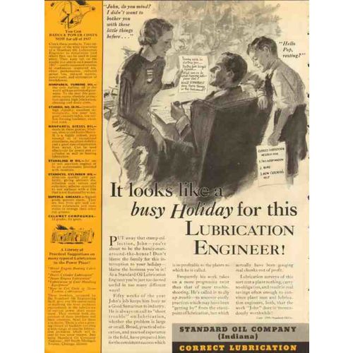 standard oil company 1936 busy holiday lubrication engineer vintage ad