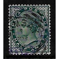 INDIA 1882 1/2a BLUE GREEN SG 85 FINE USED