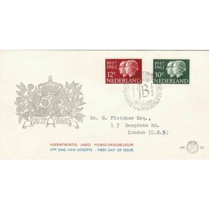 Netherlands 1962 Silver Wedding FDC special cancel typed VGC No.50