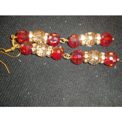 Special champagne & red disco ball czech crystal glass long dangle earrings