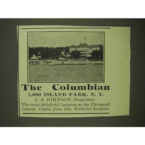 1909 The Columbian Resort Ad - 1,000 Island Park