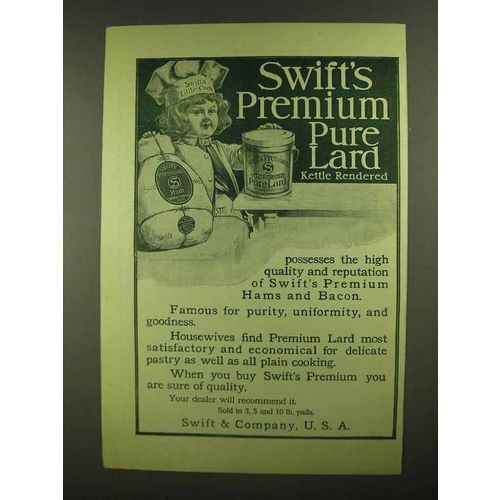 1909 Swift's Premium Pure Lard Ad - Swift's Little Cook