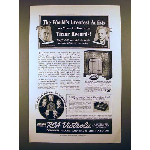 1939 RCA Victor Victrola U-130 Ad - Koussevitzky +