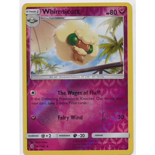 Pokemon Sun & Moon Guardians Rising 91/145 Whimsicott Rev Holo