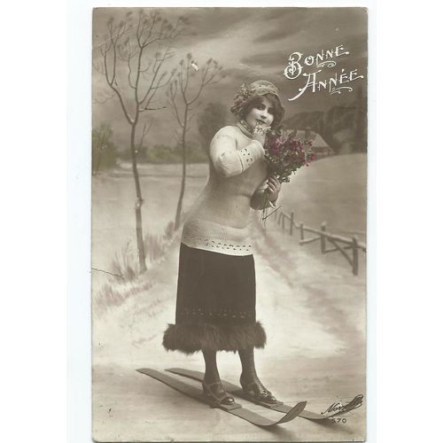 greetings postcard glamour bonne annee new year french used novetta