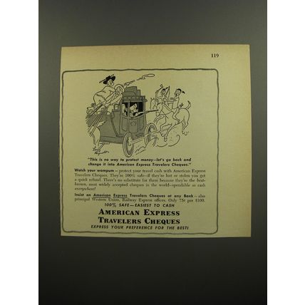 1952 American Express Travelers Cheques Ad - This is no way to protect money