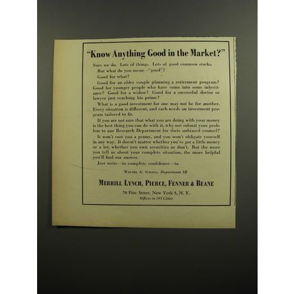 1952 Merrill Lynch Ad - Know anything good in the market?