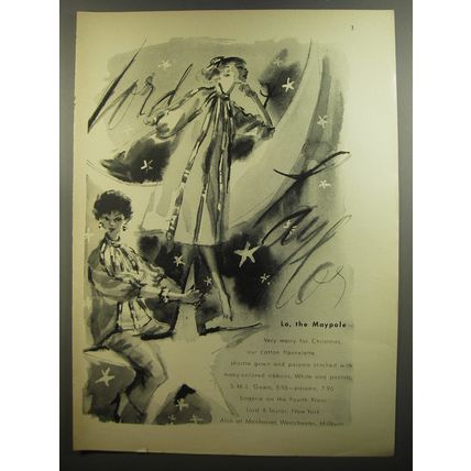 1952 Lord & Taylor Gown and Pajamas Ad - Lo, the Maypole
