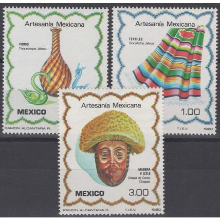 ZAYIX - Mexico 1220-1222 MNH Ponch Wooden Mask Glass Vase Art 071422S68M