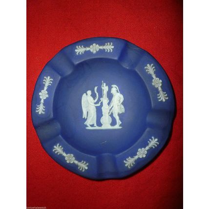 PAIR RARE WEDGWOOD JASPERWARE DARK BLUE COBALT DECORATIVE ASH TRAYS ASHTRAYS