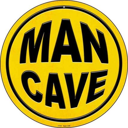MAN CAVE 8" Round Circle Metal Sign aluminum yellow