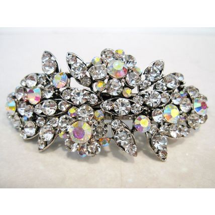 Silver flower shaped crystal hair barrette clip bridal clip bridal barrette