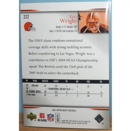 2007 Upper Deck ERIC WRIGHT (Cleveland Browns) Star Rookie Card #222