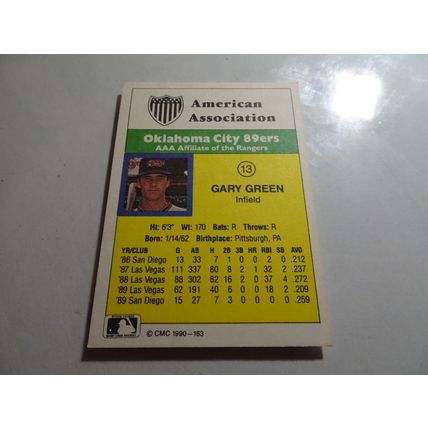 1990 CMC Card # 163 Gary Green Very Good-Excellent (4) Oklahoma City 89ers