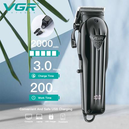 VGR Cordless Hair Clipper Professional Hair Trimmer Adjustable Taper Lever LED