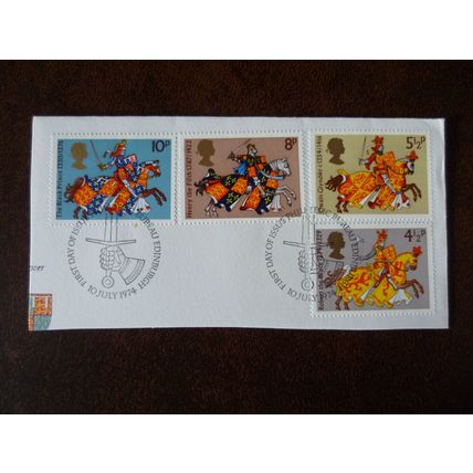 1974 GB Medieval Warriors set 4 fine used stamps SG958-61 FDI on piece sword