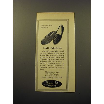 1960 Rogers Peet Slippers Ad - India Madras