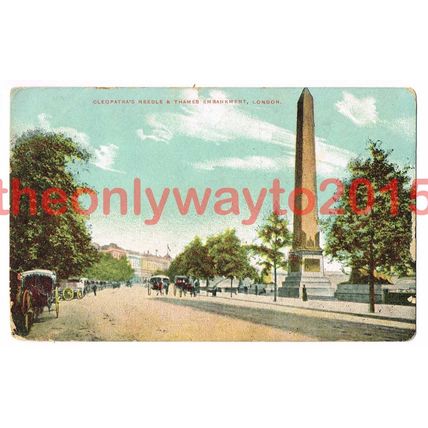 Cleopatras Needle, Thames Embarnkment, London, 1908, Postcard