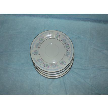 RARE Serenade 8225 Fine China Floral Roses Blue White Saucer Set of 4 - 6 3/8"