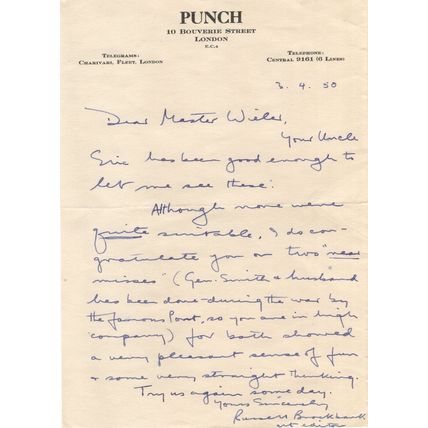 Russell Brockbank Historic Punch Magazine Artist Old Hand Signed Letter