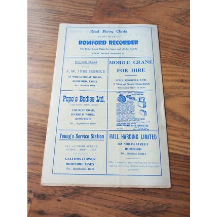 1962/63 Romford vs Chelmsford City - Southern League ** FREE P&P **