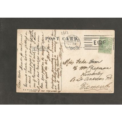 Genealogy Postcard Freda Burn Kimberly 80 St Andrews Road Exmouth Devon 1905